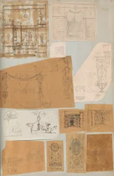 Seite aus einem Sammelalbum mit Zeichnungen und mehreren Architekturabdrücken, ca. 1800-1850. Werkstatt von Charles Percier, Werkstatt von Pierre François Léonard Fontaine