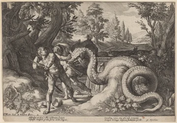 Der Drache, der die Gefährten von Kadmos verschlingt