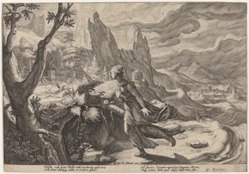Thisbe erschreckt durch den Löwen