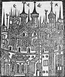 Holzschnitt aus The Chronicle of Englonde, 1497