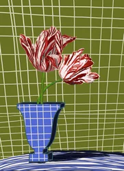 Gestreifte Tulpen in blauer Vase