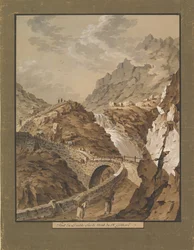 Teufelsbrücke in Richtung Gotthardmassiv in der Schweiz