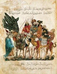 Karawane arabischer Händler, Miniatur aus den Maqamat (Die Treffen) von Al-Hariri, ca. 1240