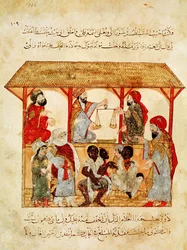 Ms. Ar 5847 f.105, Ein Sklavenmarkt, aus "Al Maqamat"