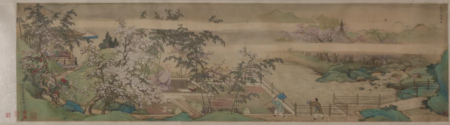 Reinigung von Heilkräutern im Bach an einem Frühlingstag, 1703