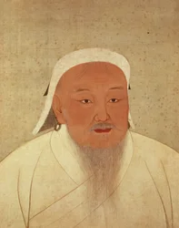 Porträt von Dschingis Khan (ca. 1162-1227), mongolischer Khan, Gründer der kaiserlichen Dynastie, der Yuan, der China zum Zentrum des großen Mongolenreiches machte (1260-1368)