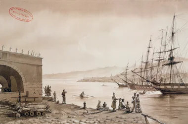 Ansicht von Fort Bab Azoun vom Hafen, Algier, ca. 1830-31