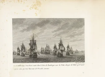Jan Bart fährt in Dünkirchen mit den zurückeroberten Getreideschiffen ein, 1694