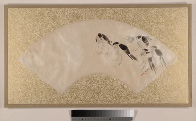 Vögel, spätes 19. Jahrhundert (Fächerbild als Albumblatt montiert)