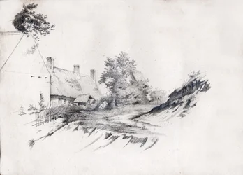 Ein strohgedecktes Bauernhaus in Zentralfrankreich. ca. 1850