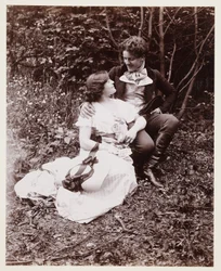 Edwardianisches Porträt, Paar im Kleid des 19. Jahrhunderts