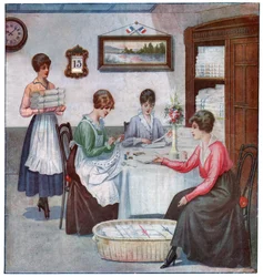 Stickerei zu Hause, ca. 1910-1920