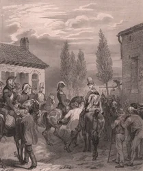 Französische Armee betritt Belgien, August 1831, Stahlstich auf Chinapapier