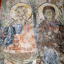 Fresken im Kloster Agios Panteleimon, Insel Tilos, Griechenland