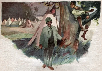 Henry Stanley mit seinem Helfer Uledi in seinem Lager in Sansibar, vor der Suche nach David Livingstone