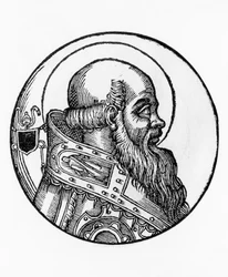 Porträt von Bonifatius III (gestorben 607), 66. Papst der katholischen Kirche ab 607, Gravur