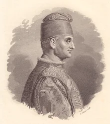 Porträt des Herzogs von Mailand, Filippo Maria Visconti (1392-1447), Kupferstich von F Clerici nach einem Porträt, veröffentlicht von Antonio Campo