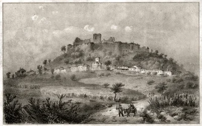 Ruinen des Schlosses von Preny, Lothringen (Gravur)