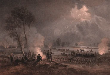 Zweites französisches Armeekorps von General Mac-Mahon überquert den Ticino bei Turbigo, Lombardei