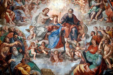 Die Krönung der Jungfrau. Fresko. San Donato Kirche. Genua. Italien.
