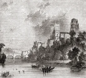 Blick auf Durham und die Kathedrale, gesehen vom Fluss Wear, Durham, England