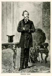 Phileas Fogg aus „In 80 Tagen um die Welt“ von Jules Verne (1828-1905), gestochen von Louis Dumont (geb. 1822), 1873