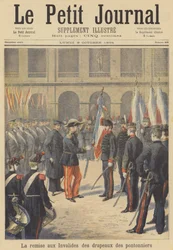 Die Fahnen des aufgelösten 2. Regiments der Artillerie-Pontonniers werden in Les Invalides übergeben