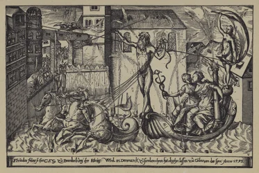 Feuerwerk am Schloss des Markgrafen von Brandenburg in Colln an der Spree anlässlich des Besuchs von König Christian IV von Dänemark, 10. Oktober 1595