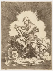 Heiliger Johannes, schreibend, auf einem Adler sitzend