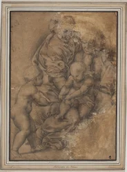 Die Heilige Familie mit dem kleinen Johannes dem Täufer. Nach Giulio Romanos Madonna della Gatta