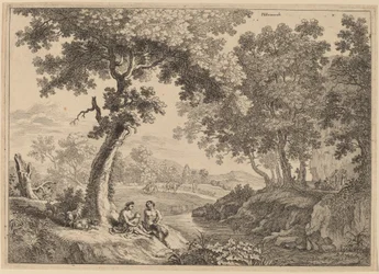 Satyrfamilie unter einem Baum sitzend