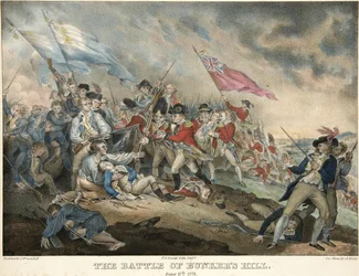Die Schlacht von Bunkers Hill, 17. Juni 1775, graviert von Alfred Hoffy, veröffentlicht 1786