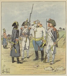 Bonaparte verhört einen dicken österreichischen Major, der gefangen genommen wurde