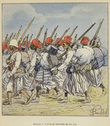 Kolonne marschierender Haussa-Schützen