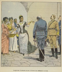 General Duchesne und seine Offiziere bei der Badezeremonie