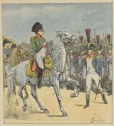 Napoleon wird bei der Parade von einem Leutnant angesprochen