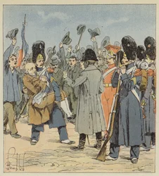 Ein Grenadier von der Insel Elba bringt Napoleon seinen hochbetagten Vater, indem er ihn in seinen Armen trägt