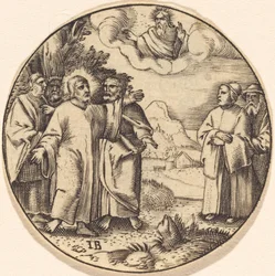 Christus mit drei seiner Apostel
