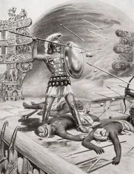 Alexander der Große kämpft gegen die Assacani in der befestigten Stadt Massaga, Indien während seines Indienfeldzugs im Jahr 326 v. Chr., aus Hutchinsons Geschichte der Nationen, veröffentlicht 1915