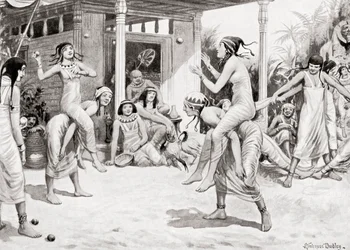 Junge Mädchen spielen Ball in Form eines Tanzes im alten Ägypten, aus Hutchinsons Geschichte der Nationen, veröffentlicht 1915