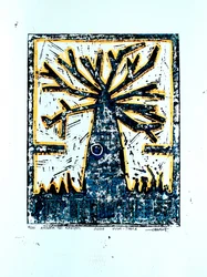 Abstrakter Holzschnittbaum