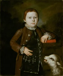 Junge der Hallett-Familie mit Lamm