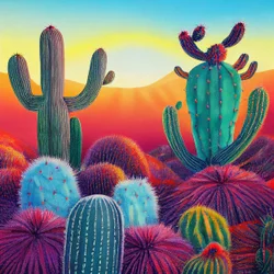 Ein lebendiges Gemälde: Sonnenuntergang auf Kaktusplateaus, Wandkunst
