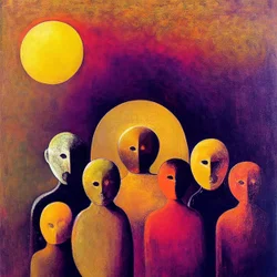 Abstrakte Menge mit ausdrucksstarken Gesichtern, figurative Surrealismuskunst