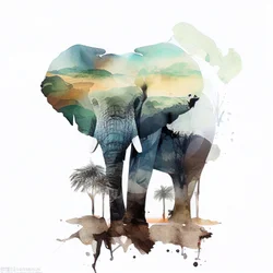 Aquarell Elefant & Afrikanische Savanne