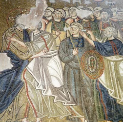 Judaskuss, Mosaik im Katholikon (Hauptkirche) des Klosters Nea Moni (UNESCO-Welterbeliste)