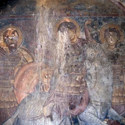 Heilige zu Pferd, Fresko in der Kirche in Kandanos, Kreta, Griechenland (Detail) (Foto)
