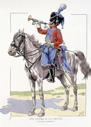 Ehrenwache von Lyon von 1804 bis 1814, Trompeter zu Pferd - in „Hue des troupes de France“, ill. von Job