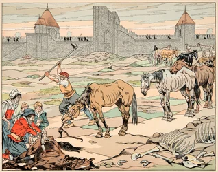 Illustration aus dem Buch „Le bon roy Henri“, illustriert von Job: Die Pariser schlachten ihre Pferde aus Hunger