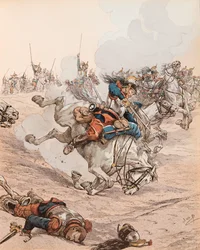 Angriff der Schlachtschiffe in der Schlacht von Reichshoffen (oder Fröschwiller Woerth) im Jahr 1870, Private Sammlung